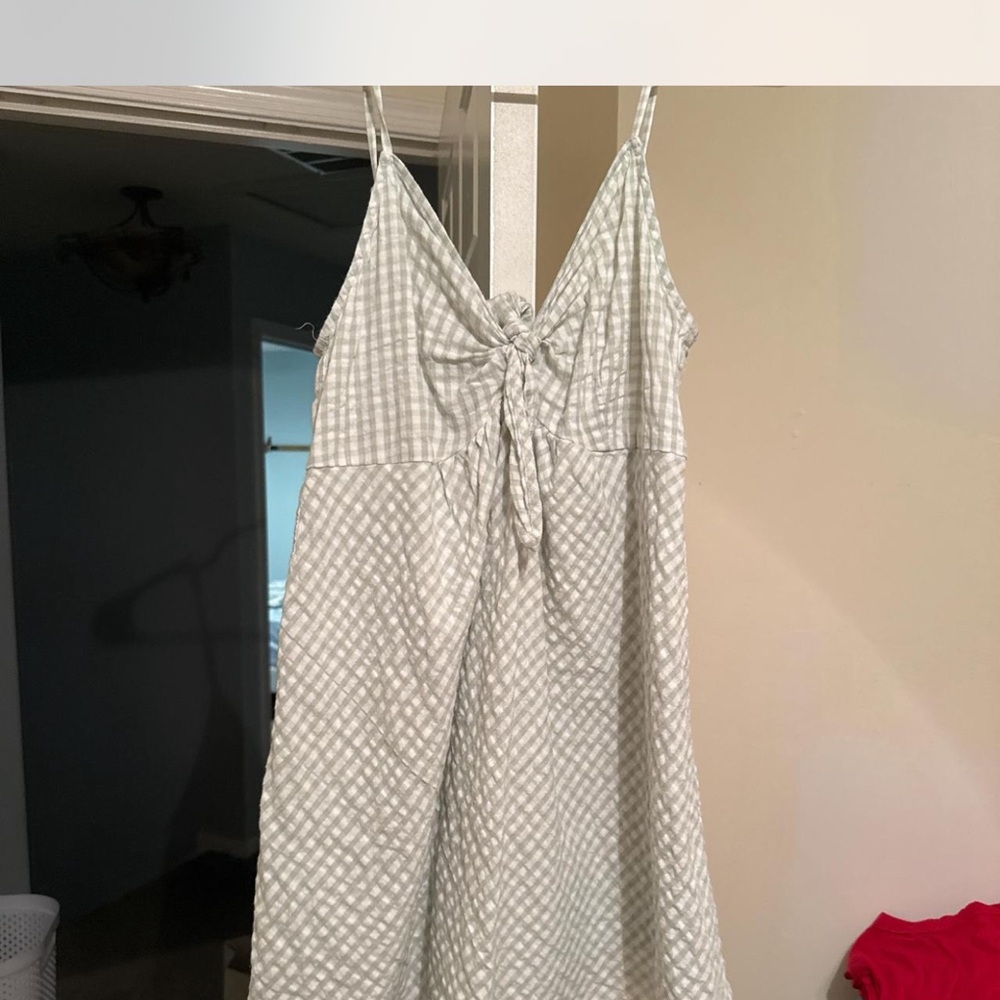 LOFT Green and White Gingham Dress